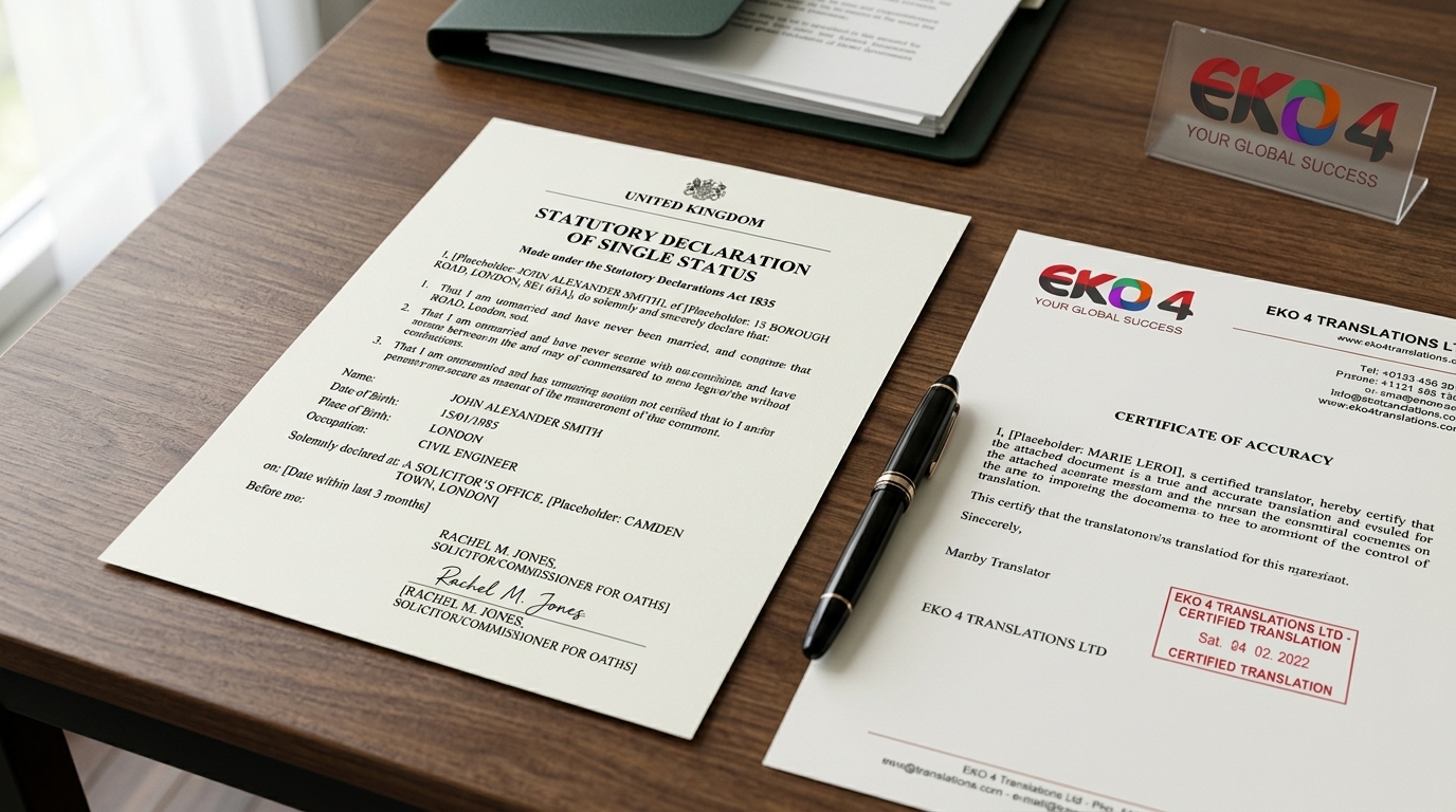 Translation of statutory declaration of single status